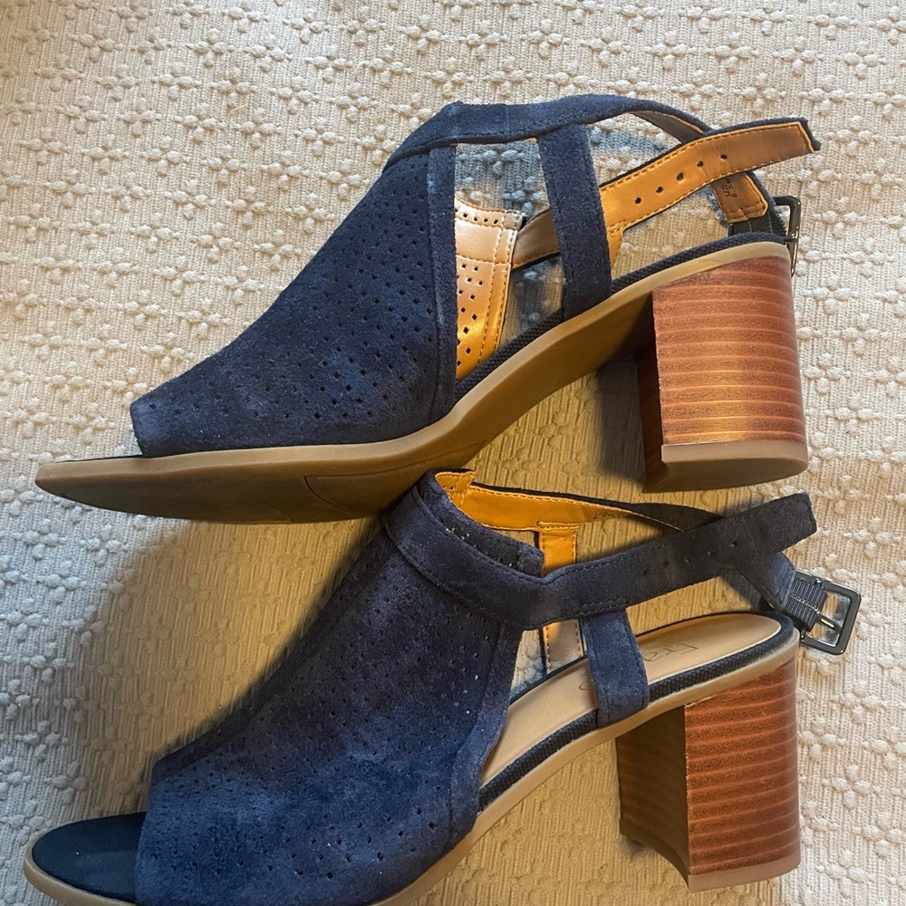Blue suede mule sandals by Franco Sarto. 8.5